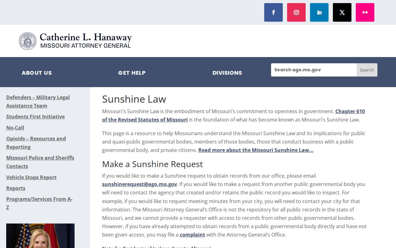 Missouri Sunshine Law custodian and request overview for Easton-related records
