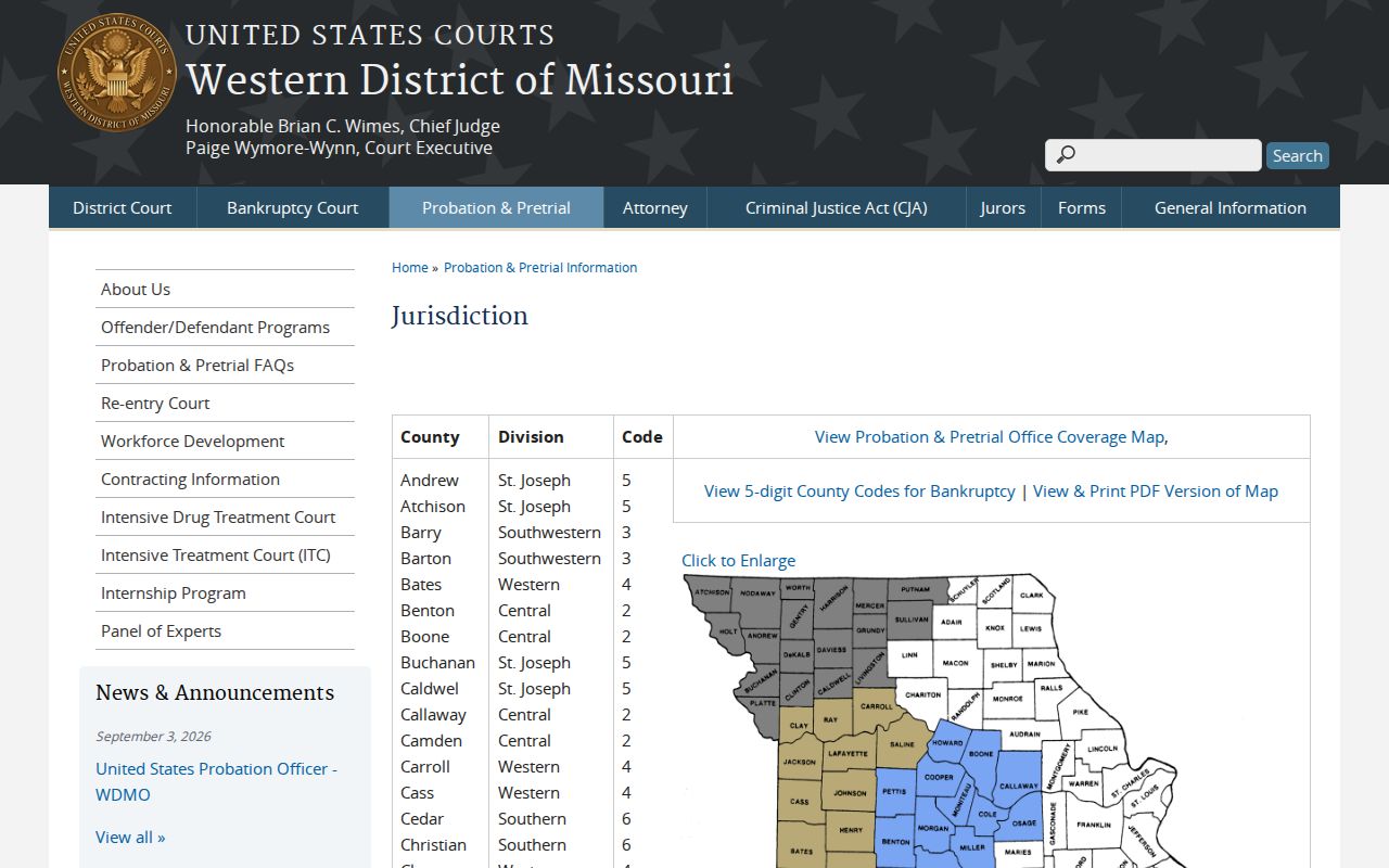 Federal St. Joseph Division jurisdiction including Buchanan County