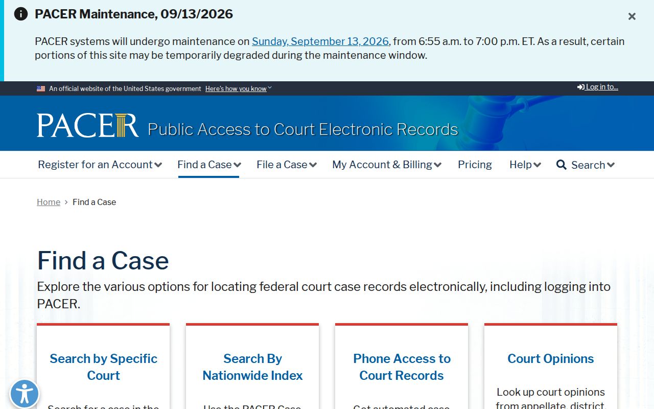 PACER federal case search options for Buchanan County federal matters